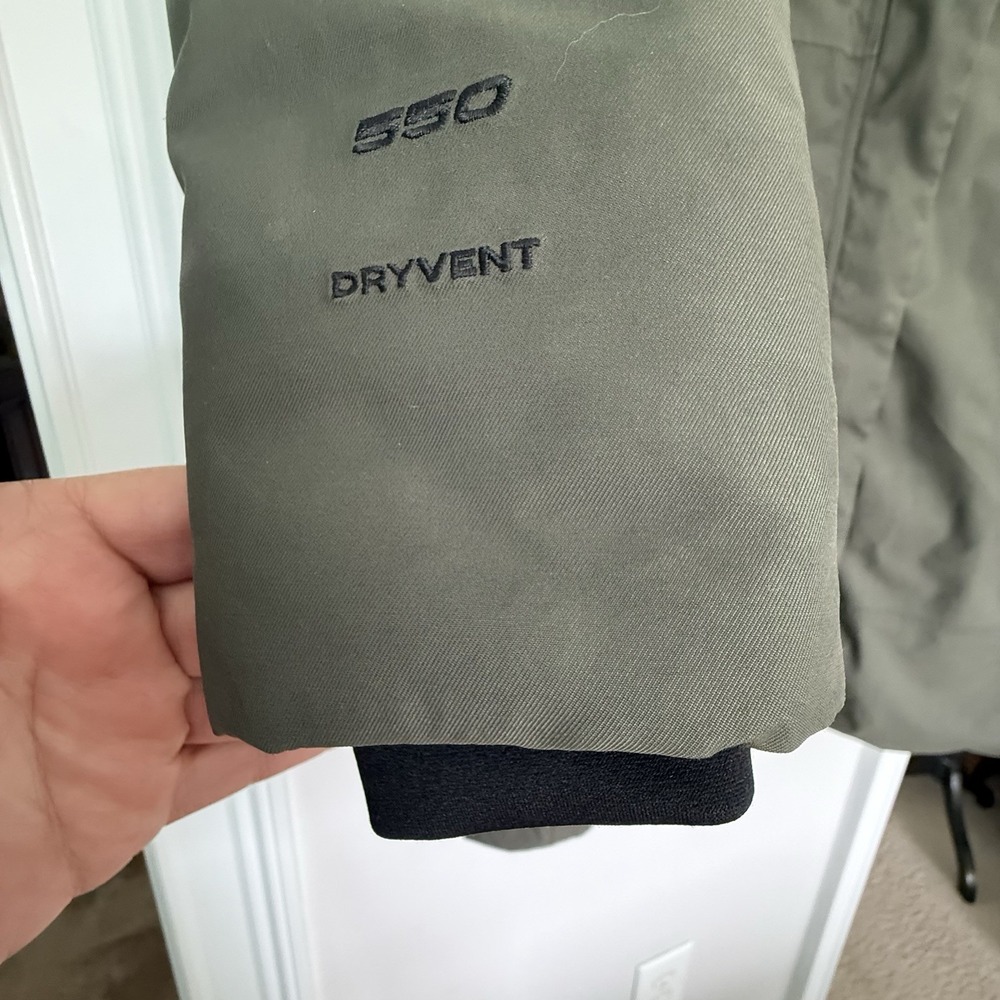 The North Face Arctic Parka Sz S Olive 550 Fill Down Dryvent Hood Missing Fur - Picture 3 of 11